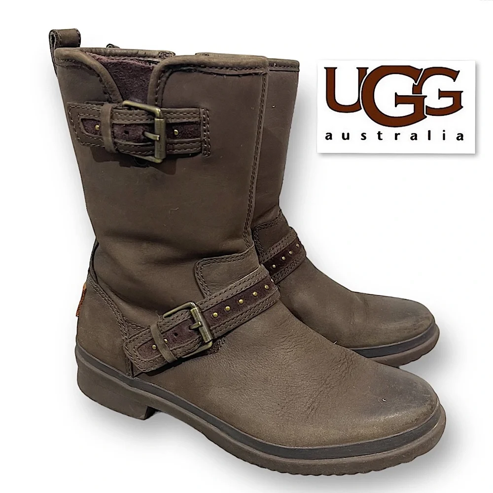 UGG Women's Jenise Winter Waterproof Insulated Rain Boots Stout Brown Size 5M US - Picture 1 of 11